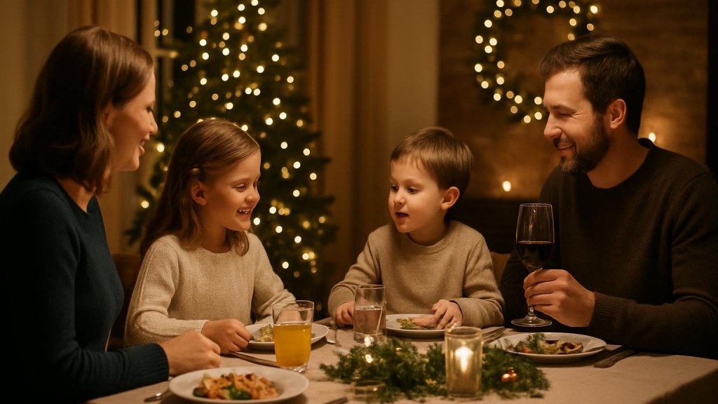 Famiglia con bambini in ambiente accogliente per Capodanno