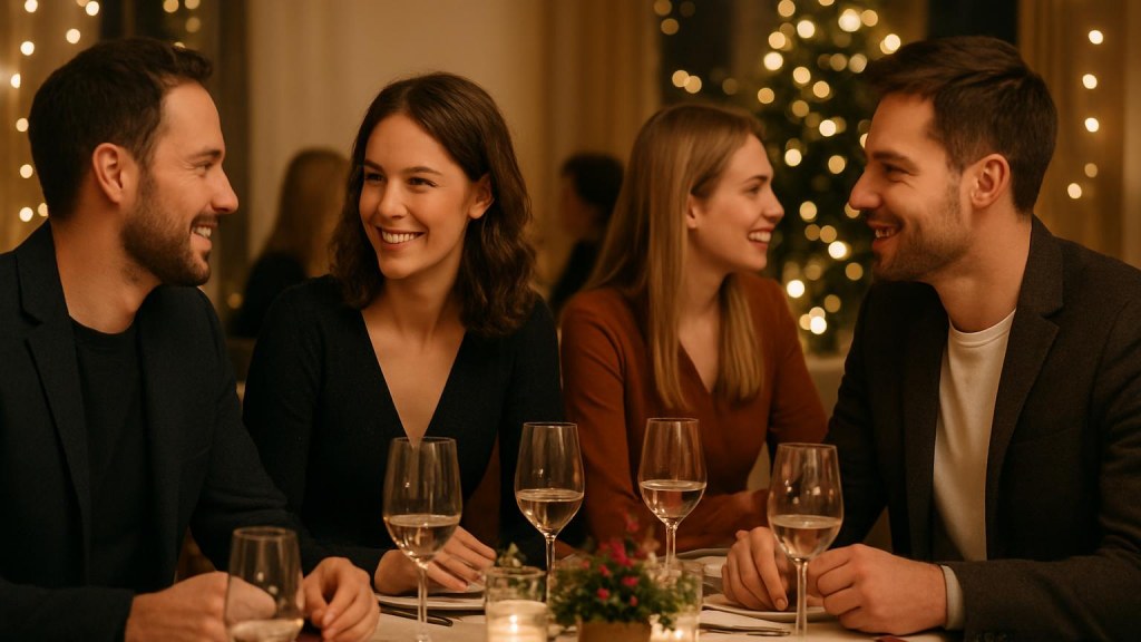 Gruppo di adulti in contesto conviviale per Capodanno