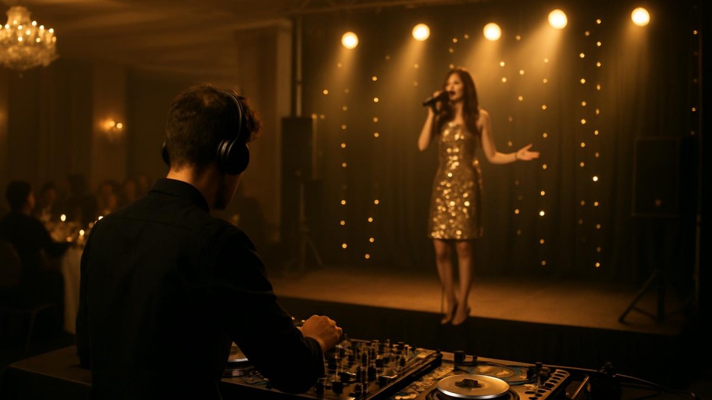 DJ o cantante in una sala eventi per Capodanno